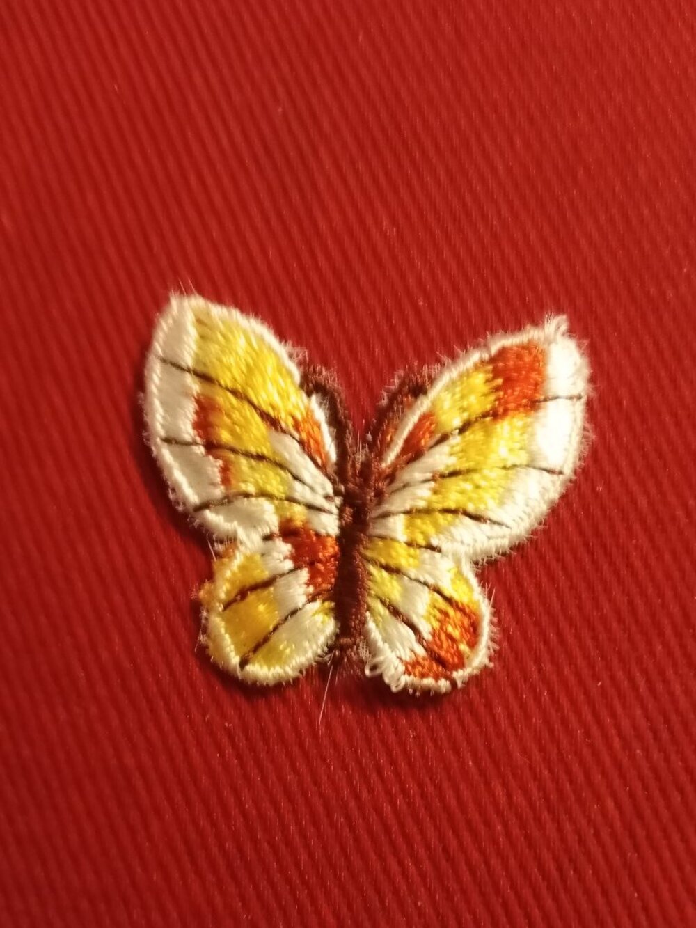 Yellow orange cream vintage butterfly embroidered patch